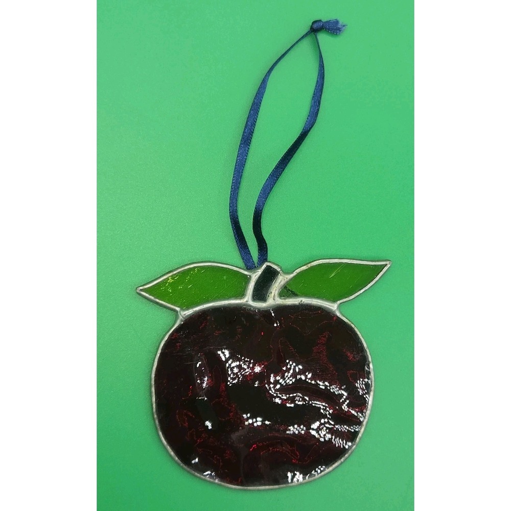 Handmade Stained Glass Apple Suncatcher Red Green Window Panel Decorative‎ 3"